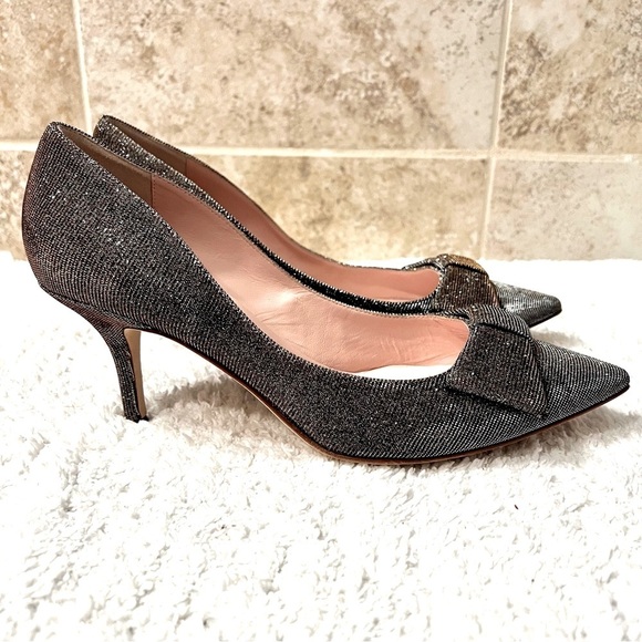 Kate Spade Juliette Italy Bow Pointed Toe Dress Pumps Sparking Bronze Bridal 9.5 - Picture 5 of 11